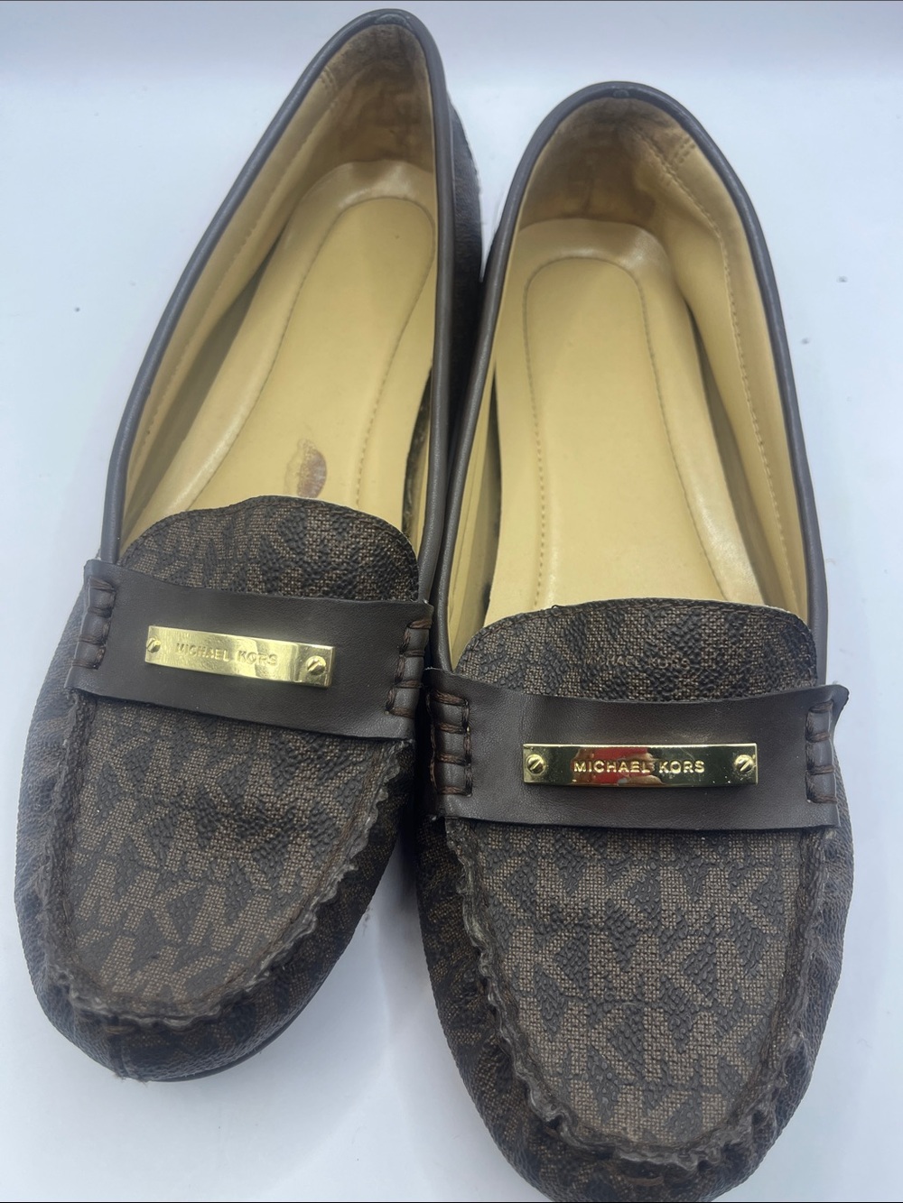 Michael Kors Brown MK Logo Leather-Trim Loafers